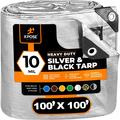 Xpose Safety 100 ft x 100 ft Heavy Duty 10 mil Tarp, Silver/Black, Polyethylene STH-100100-X